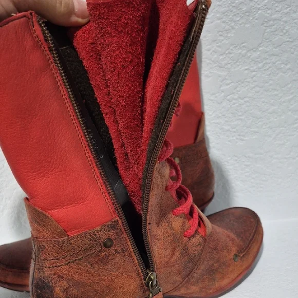 Red and Brown Lace-Up Women's Boots - Picture 6 of 7